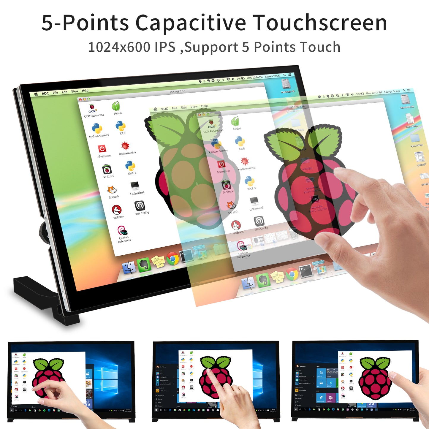 M1012 10.1 Inch Multi-Touch 1024X600 IPS Portable Monitor with Dual USB HDMI 178° Viewing Angle for Raspberry Pi 5 4 3 2 Zero B+ Model B Xbox PS4 iOS Win7/8/10