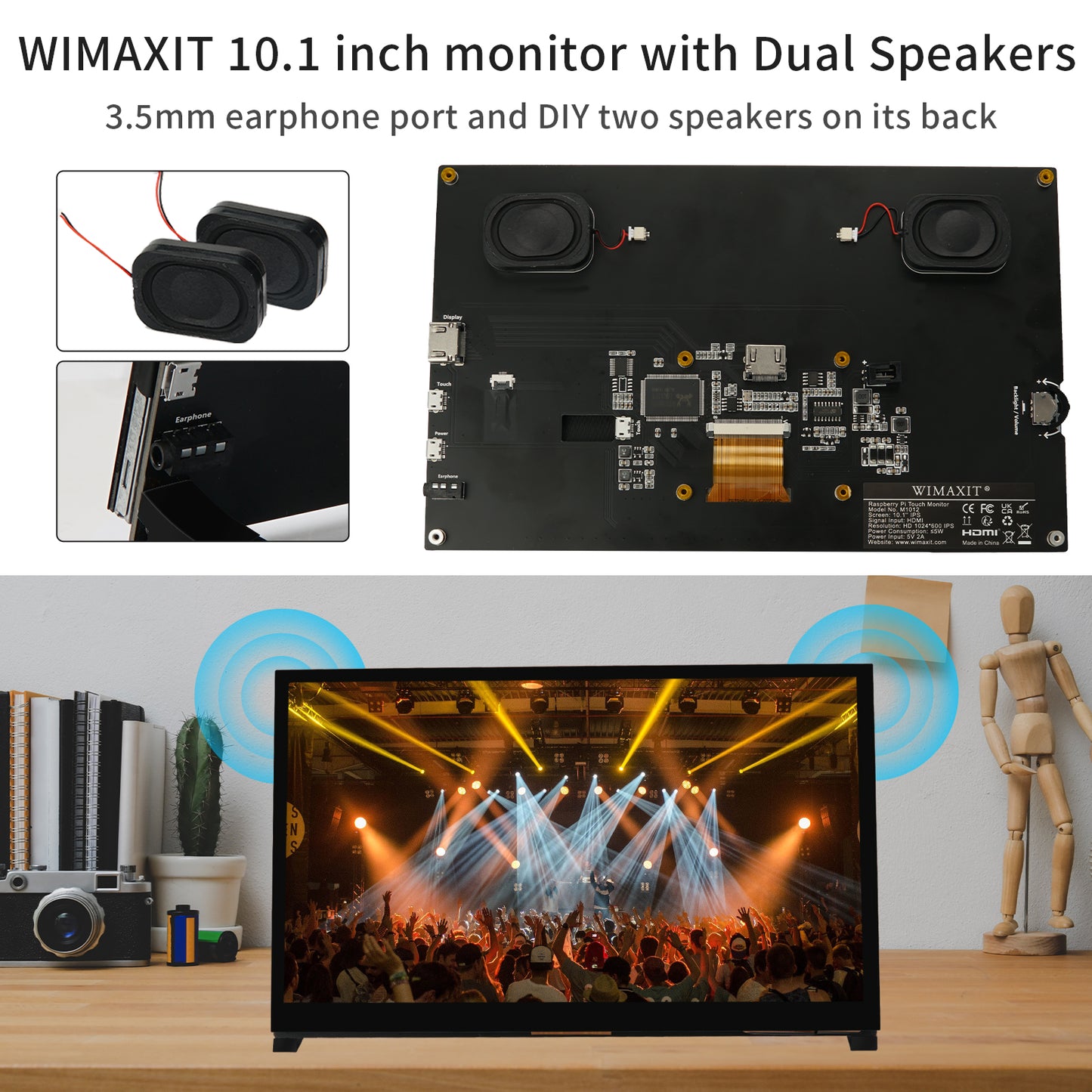 M1012 10.1 Inch Multi-Touch 1024X600 IPS Portable Monitor with Dual USB HDMI 178° Viewing Angle for Raspberry Pi 5 4 3 2 Zero B+ Model B Xbox PS4 iOS Win7/8/10