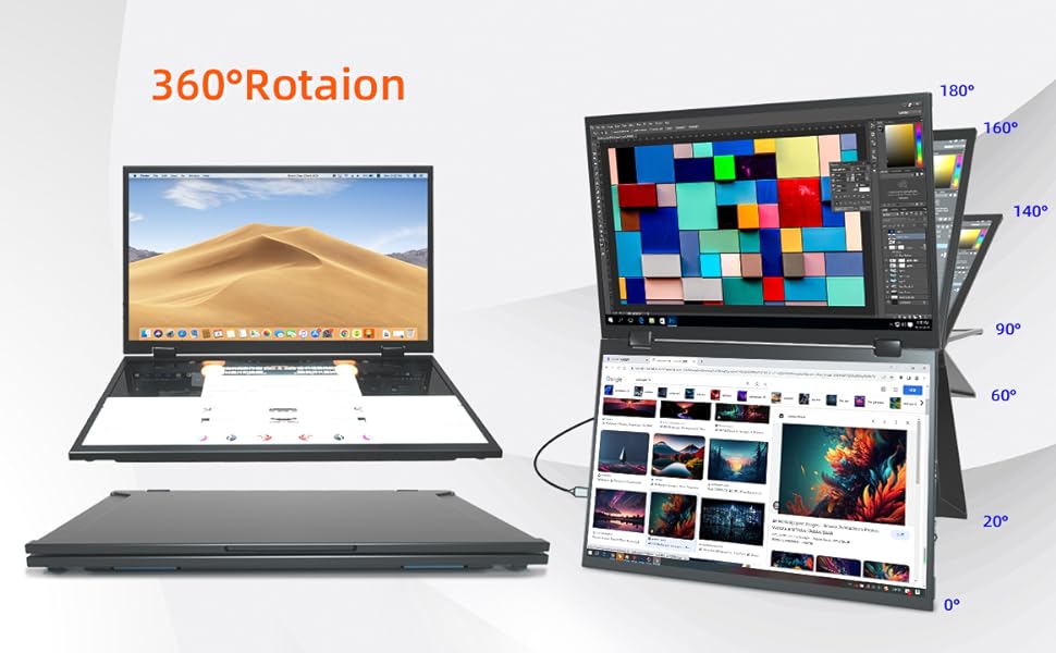 Wimaxit M1562C Dual Screen 15.6" Portable Foldable Monitor with VESA for Windows Mac OS Smartphone,PS5, Switch