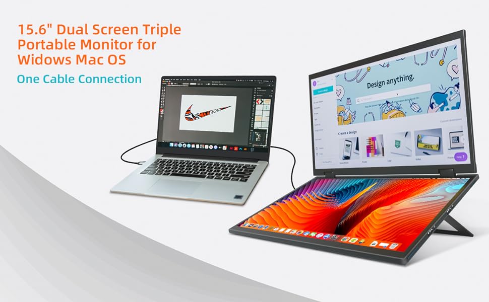 Wimaxit M1562C Dual Screen 15.6" Portable Foldable Monitor with VESA for Windows Mac OS Smartphone,PS5, Switch