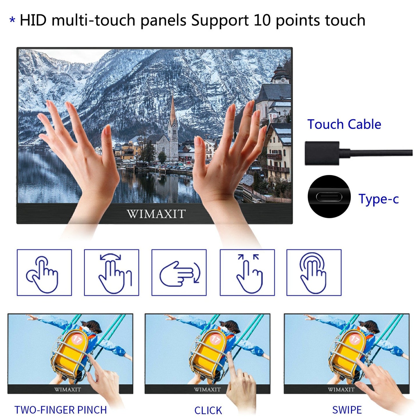 WIMAXIT M1560CT2 Touchscreen Monitor, Ulta-slim 16:9 Type-C/USB Monitor for Laptop, Android Phone, Game Consoles - Wimaxit Official Store