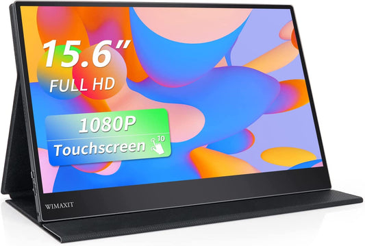 Wimaxit M1560CT3 15.6" Full HD Portable Monitor Touch Screen IPS Non-Glare Built-in Speakers Eye Care USB Type-C Micro HDMI with Smart Case Compatible For Apple Mac OS Windows