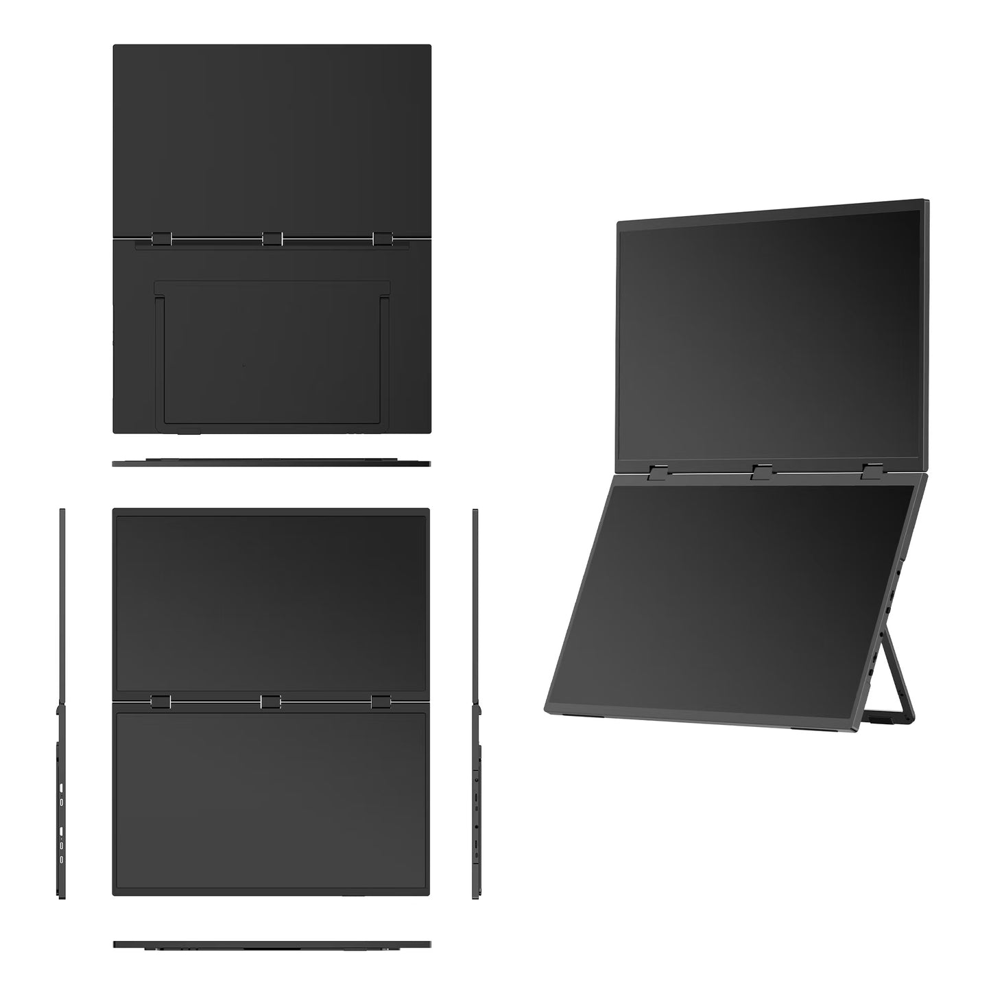 18.5" Dual Screen 100% sRGB 120Hz Dual Monitors Stacked Folding Triple Monitor(Wins/Mac) 1080P Triple Portable Monitor for Laptop 90°/180° Rotation Black (No Driver Needed)