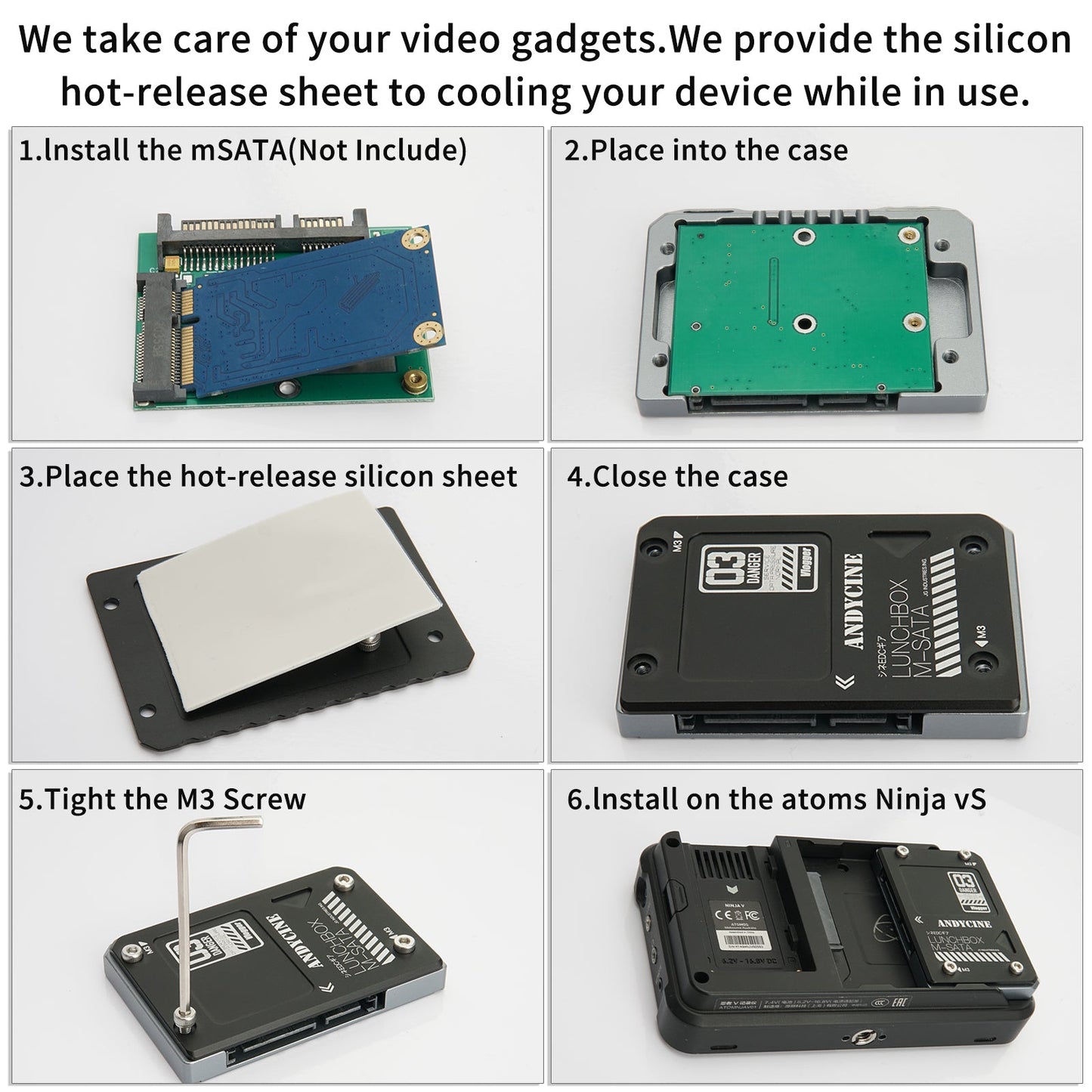 Andycine LunchBox Magnalium Case for mSATA SSD Compatible with Atomos NINJA V  with mSATA to SATA adapter