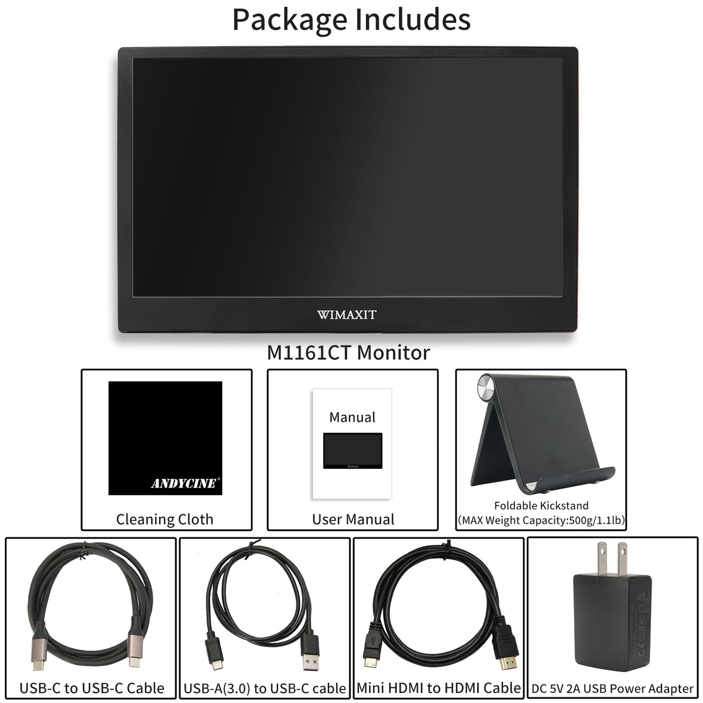 WIMAXIT M1161CT 11.6 Inch Touch Screen Portable  Monitor, Eye Care VESA Monitor IPS HDR Computer Display with USB-C/HDMI Dual Speakers