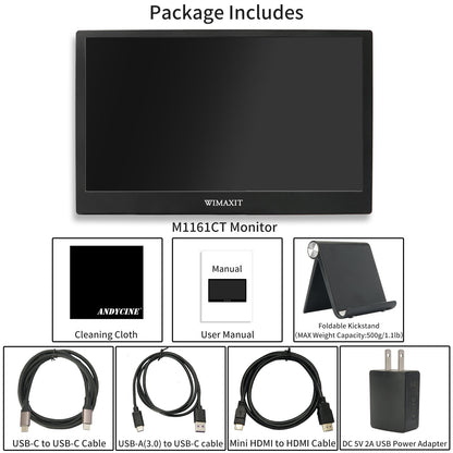 WIMAXIT M1161CT 11.6 Inch Touch Screen Portable  Monitor, Eye Care VESA Monitor IPS HDR Computer Display with USB-C/HDMI Dual Speakers