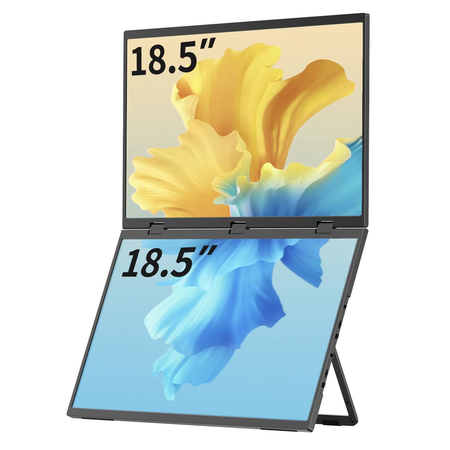 18.5" Dual Screen 100% sRGB 120Hz Dual Monitors Stacked Folding Triple Monitor(Wins/Mac) 1080P Triple Portable Monitor for Laptop 90°/180° Rotation Black (No Driver Needed)
