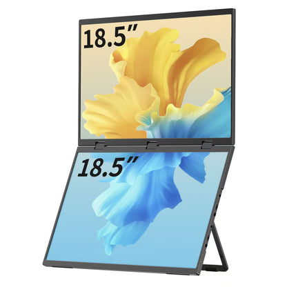 18.5" Dual Screen 100% sRGB 120Hz Dual Monitors Stacked Folding Triple Monitor(Wins/Mac) 1080P Triple Portable Monitor for Laptop 90°/180° Rotation Black (No Driver Needed)