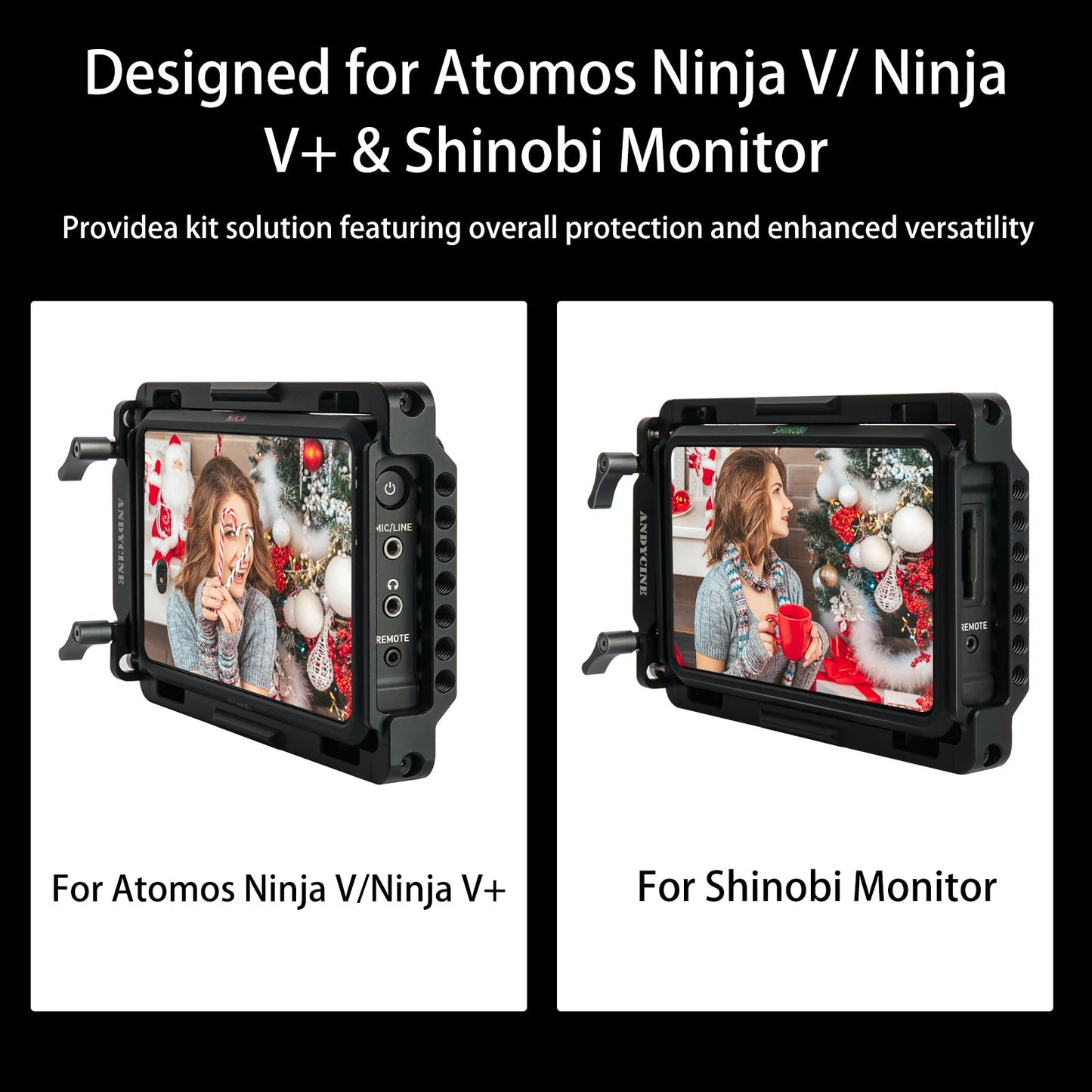 Andycine Monitor Cage with Built-in NATO Rail and Extra HDMI Cable Clamp Sunhood for Atomos Monitor Ninja V/Ninja V+ and Shinobi