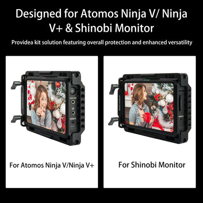 Andycine Monitor Cage with Built-in NATO Rail and Extra HDMI Cable Clamp Sunhood for Atomos Monitor Ninja V/Ninja V+ and Shinobi