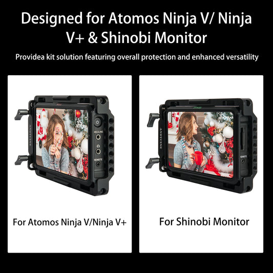 Andycine Monitor Cage with Built-in NATO Rail and Extra HDMI Cable Clamp Sunhood for Atomos Monitor Ninja V/Ninja V+ and Shinobi