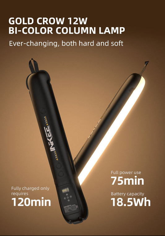 INKEE GC12 12W Bi-Colour Video Light Built in Battery Rechargeable 18.5Wh Portable Handheld Column Video Light 2700K-5600K Adjustable with Inflatable Tube Video Light