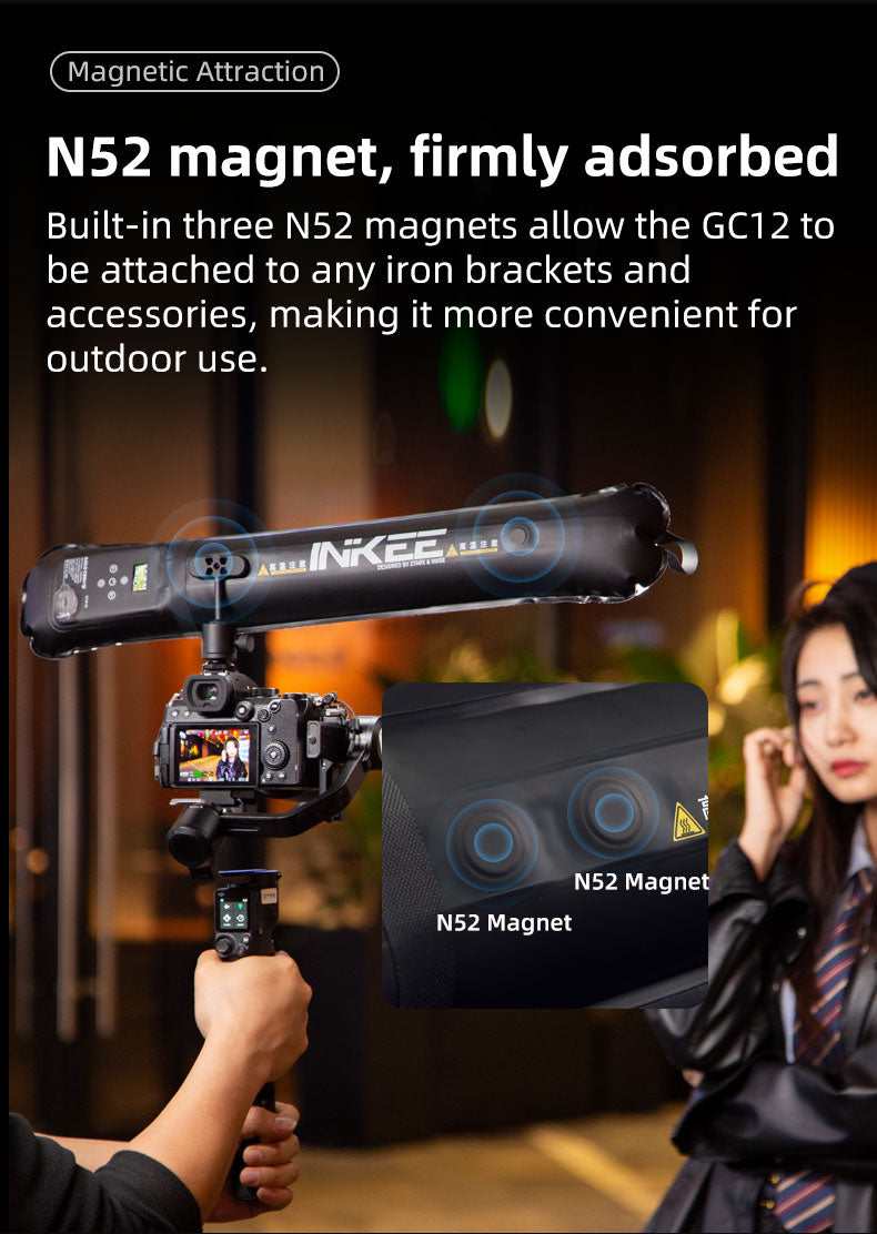 INKEE GC12 12W Bi-Colour Video Light Built in Battery Rechargeable 18.5Wh Portable Handheld Column Video Light 2700K-5600K Adjustable with Inflatable Tube Video Light