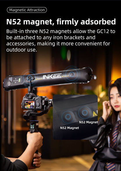 INKEE GC12 12W Bi-Colour Video Light Built in Battery Rechargeable 18.5Wh Portable Handheld Column Video Light 2700K-5600K Adjustable with Inflatable Tube Video Light