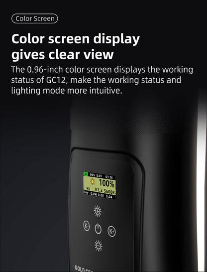 INKEE GC12 12W Bi-Colour Video Light Built in Battery Rechargeable 18.5Wh Portable Handheld Column Video Light 2700K-5600K Adjustable with Inflatable Tube Video Light