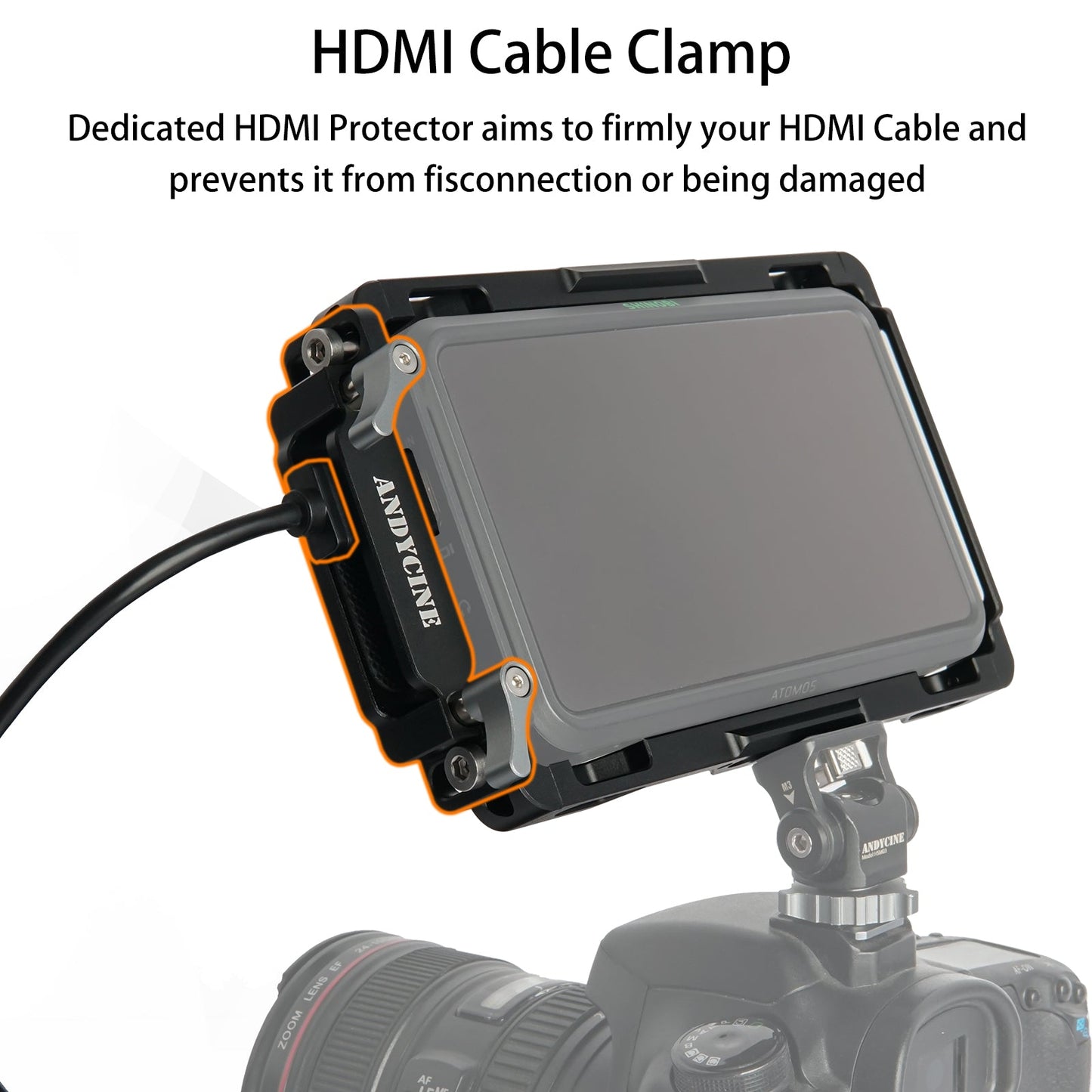 Andycine Monitor Cage with Built-in NATO Rail and Extra HDMI Cable Clamp Sunhood for Atomos Monitor Ninja V/Ninja V+ and Shinobi