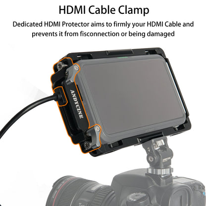 Andycine Monitor Cage with Built-in NATO Rail and Extra HDMI Cable Clamp Sunhood for Atomos Monitor Ninja V/Ninja V+ and Shinobi