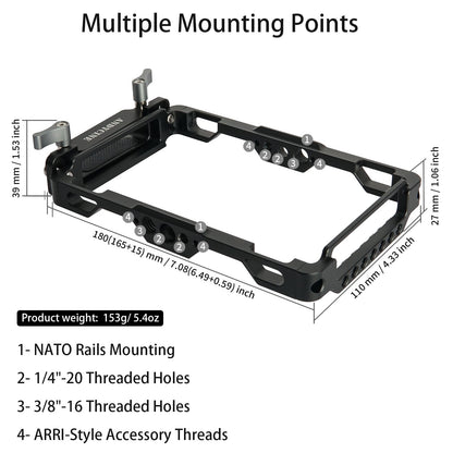 Andycine Monitor Cage with Built-in NATO Rail and Extra HDMI Cable Clamp Sunhood for Atomos Monitor Ninja V/Ninja V+ and Shinobi