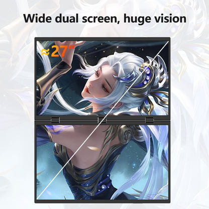 18.5" Dual Screen 100% sRGB 120Hz Dual Monitors Stacked Folding Triple Monitor(Wins/Mac) 1080P Triple Portable Monitor for Laptop 90°/180° Rotation Black (No Driver Needed)