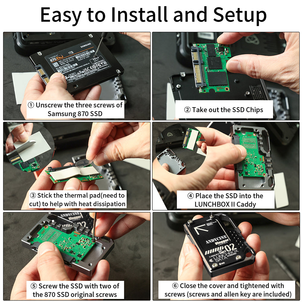 ANDYCINE LunchBox II SSD Case for 860 EVO 870 QVO SATA SSD to Atomos NINJA V/V+