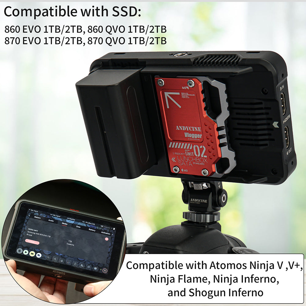 ANDYCINE LunchBox II SSD Case for 860 EVO 870 QVO SATA SSD to Atomos NINJA V/V+