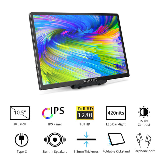 WIMAXIT M1050CTV3 10.5inch Multi-Touch Portable Monitor IPS FHD 100% sRGB Screen Display For Laptop,PC,Cellphones
