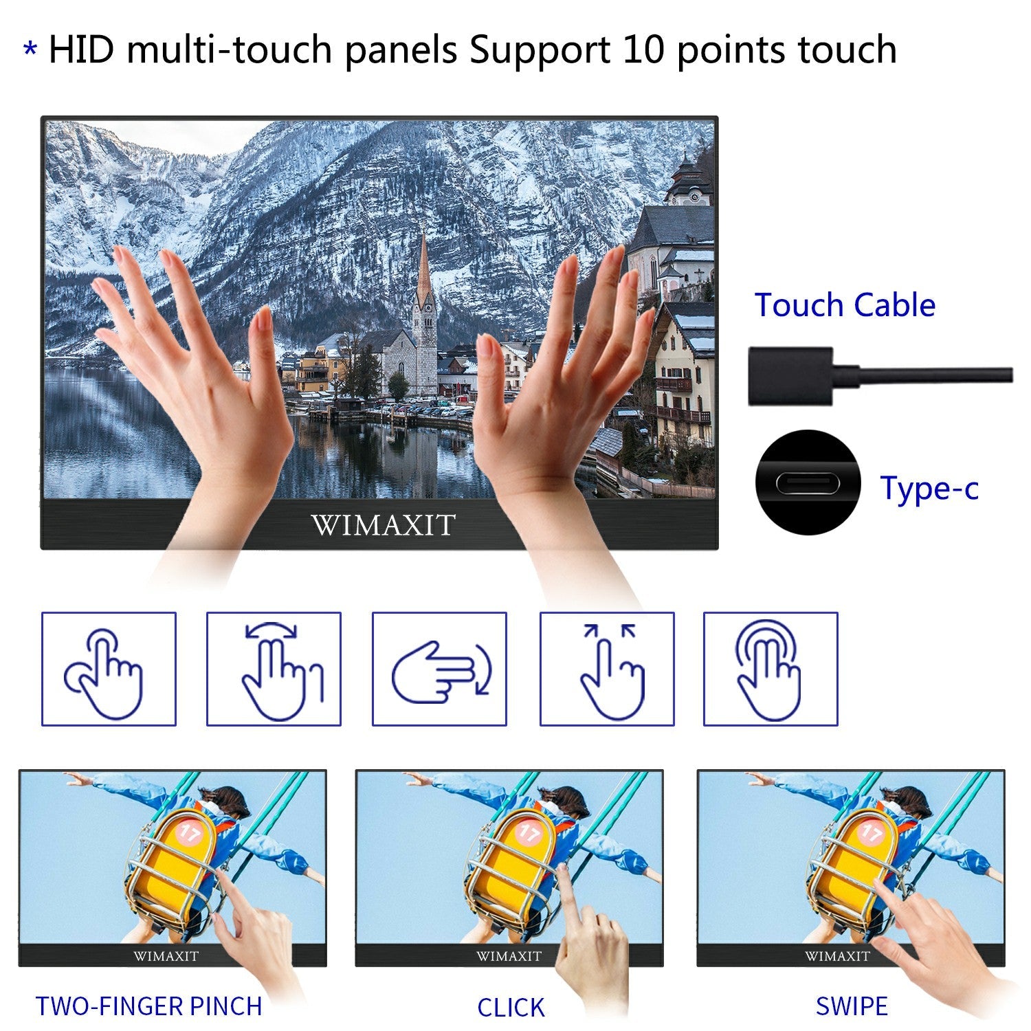 WIMAXIT M1560CT2 Touchscreen Monitor, Ulta-slim 16:9 Type-C/USB Monitor for Laptop, Android Phone, Game Consoles - Wimaxit Official Store