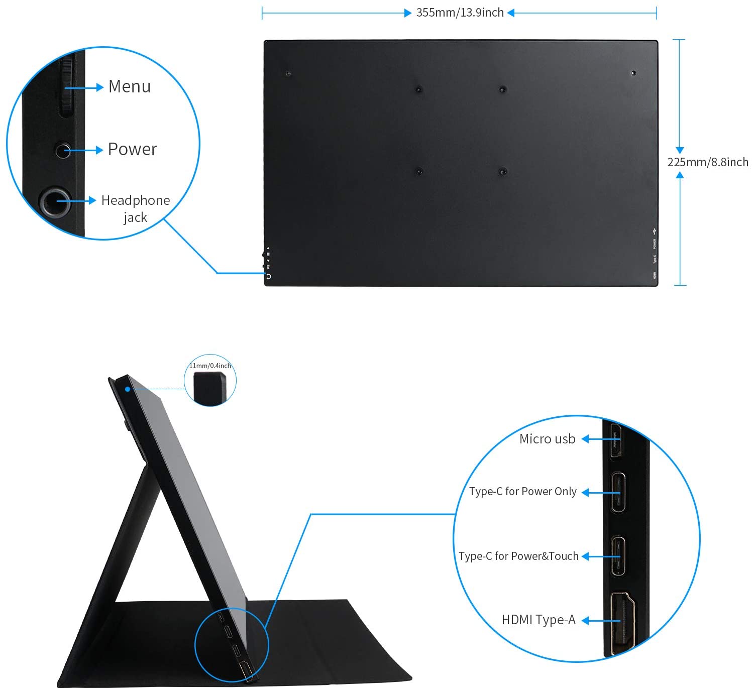 WIMAXIT Monitor M1560CTV2-Touch-Slim-IPS-HD 1920 x 1080 16: 9 display HDMI / 2-Type-C interface (USB C) / built-in speaker VESA holder for laptop gaming work monitor - Wimaxit Official Store