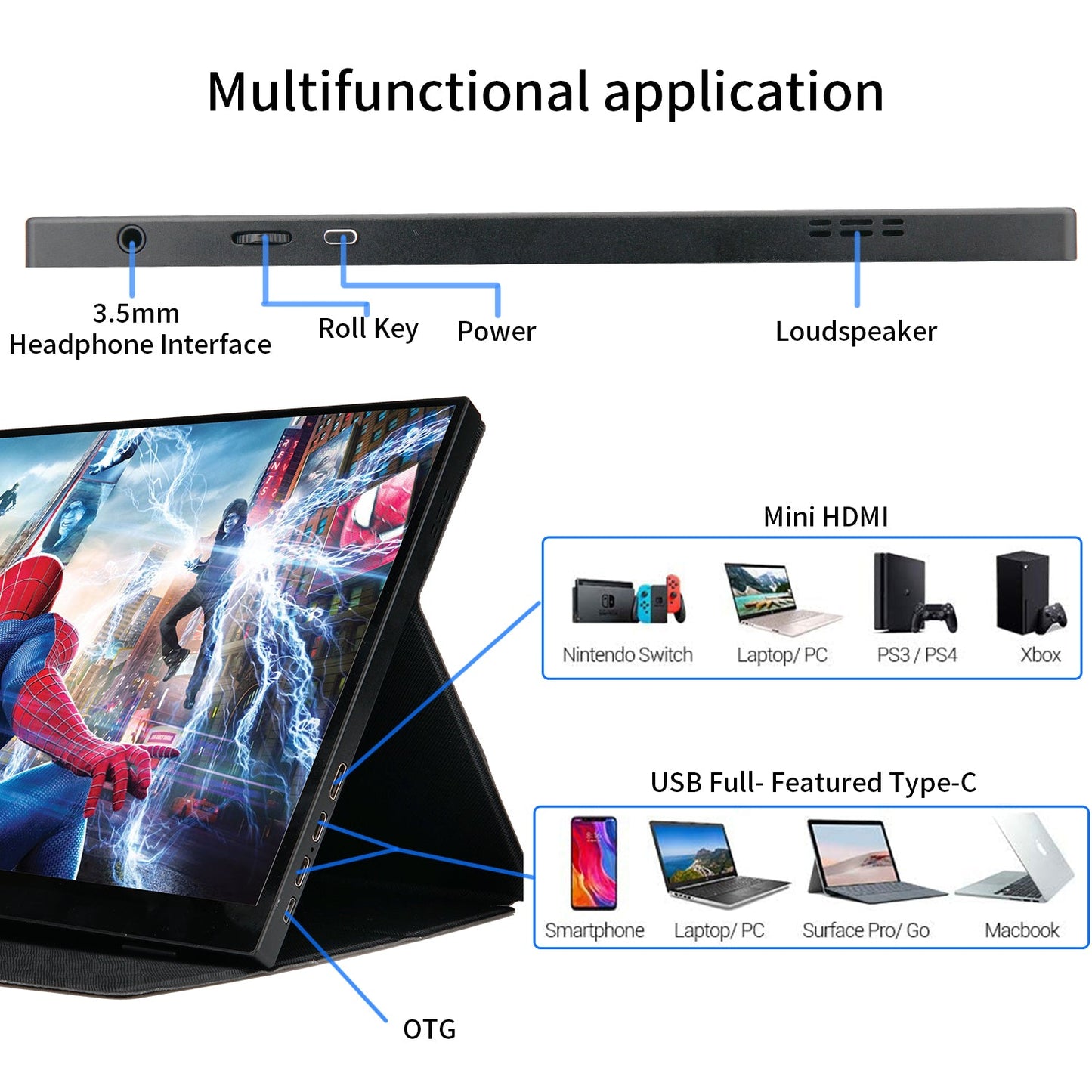 WIMAXIT M1400CT 14inch Multi-Touch Portable Monitor with 98% sRGB FHD IPS  USB-C/HDMI Gaming Screen for Laptop Pc Mac Phone Xbox PS4 Include Smart Cover